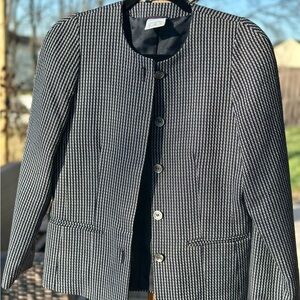 Alexon Navy and White Womens Dressy Collarless Button Wool Blend Short Jacket